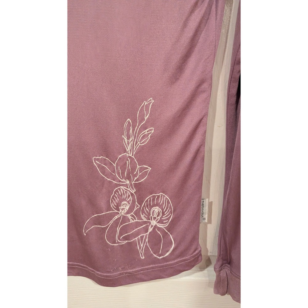 Terramar Thermasilk Top L Mauve 100% Silk Mock Neck Floral Base Layer Gorpcore - Picture 5 of 8